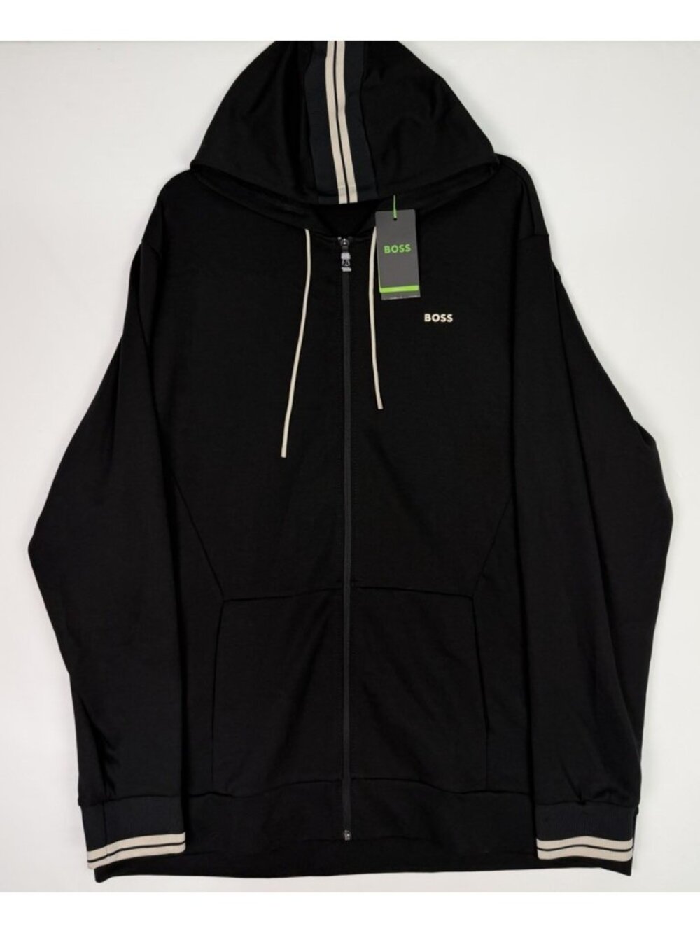 Hugo Boss Men's Big & Tall 3XT Full-Zip Hoodie Black Striped Hood NWT $248